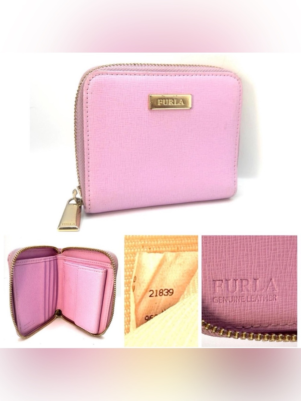 Authentic Furla Zip Around Compact Pink Saffiano Leather Wallet Good Condition.
